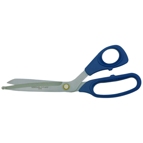 HERITAGE CUTLERY 7310BP heavy-duty bent trimmer with blue ergonomic handles and stainless steel blades for powerful, angled cutting.